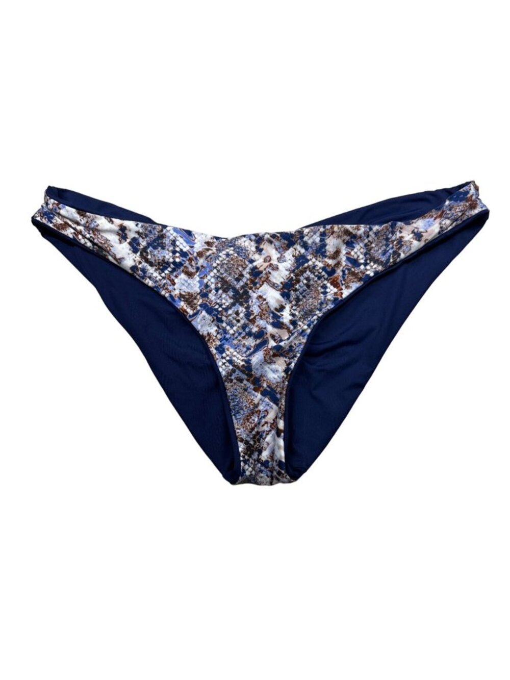 BECCA Bikini Bottom Reversible Womens Size Large Blue Snake Print Hipster NEW